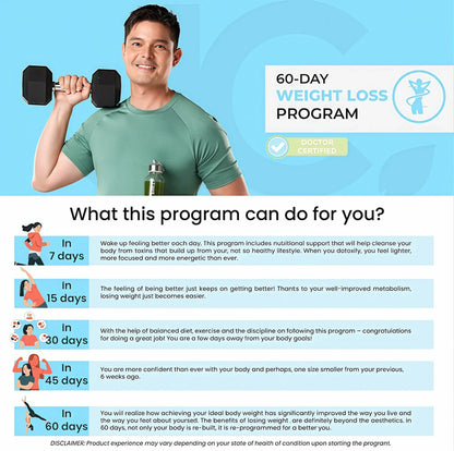 Advertisement for a 60-Day Weight Loss Program with a man holding dumbbells and a bottle.