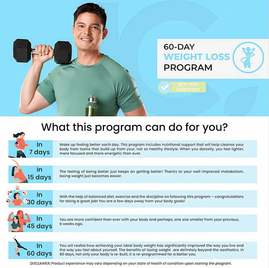 Advertisement for a 60-Day Weight Loss Program with a man holding dumbbells and a bottle.