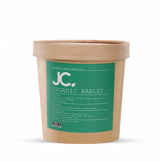 Jar of JC Organic Barley on a white background